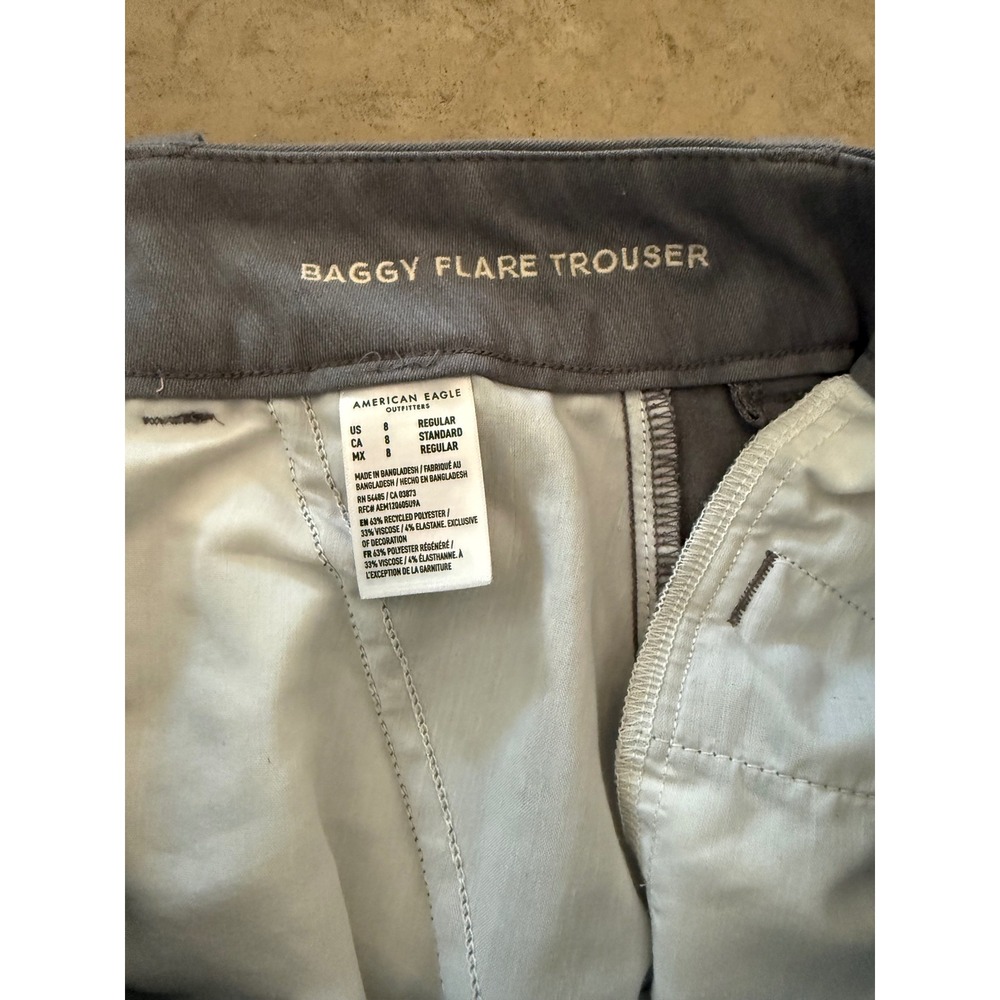 American Eagle Baggy Flare Trouser Grey Stretch Wide Leg Dress Pants Womens 8 - Picture 4 of 11